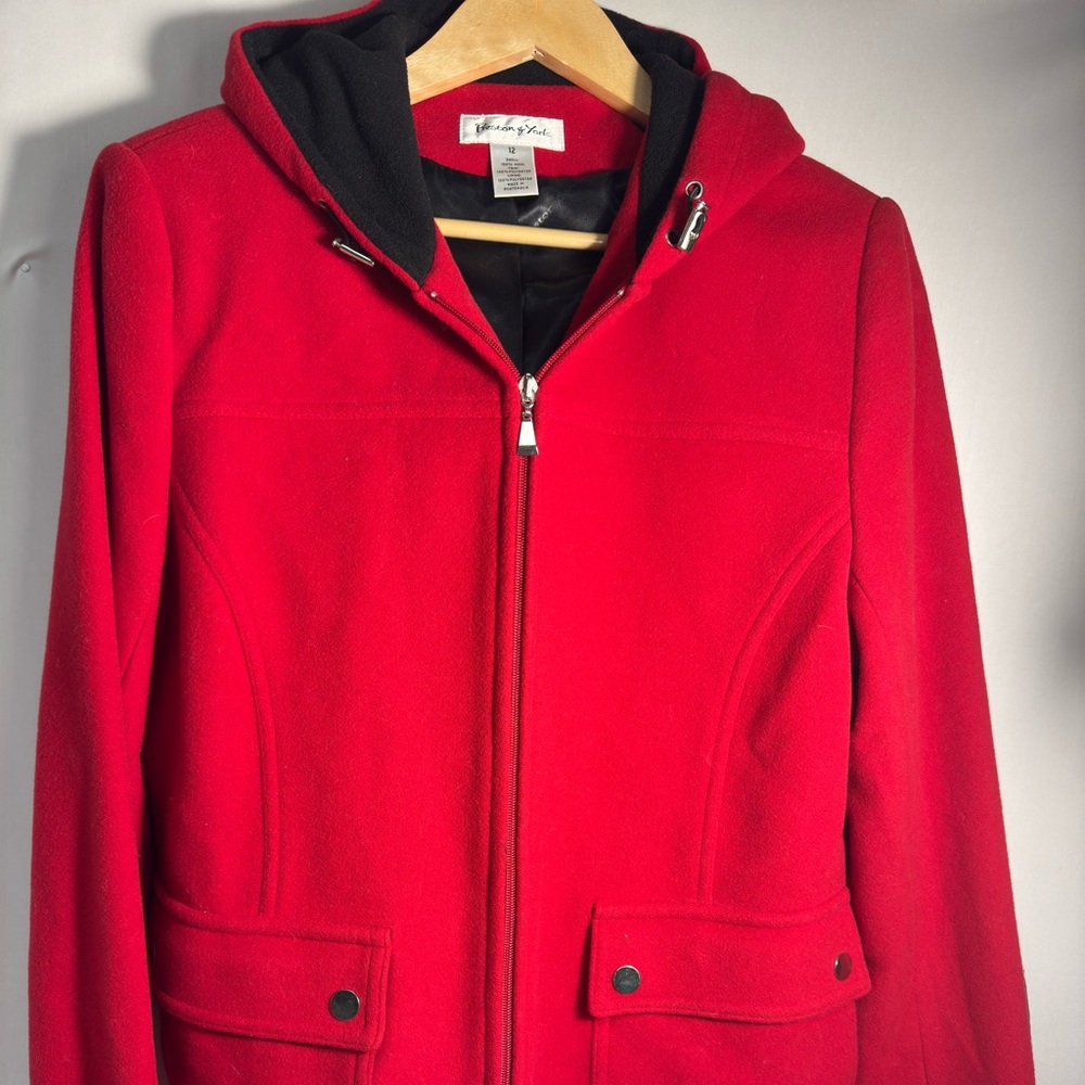 Preston & York Vibrant Red 100%‎ Wool Shell Coat NWT
